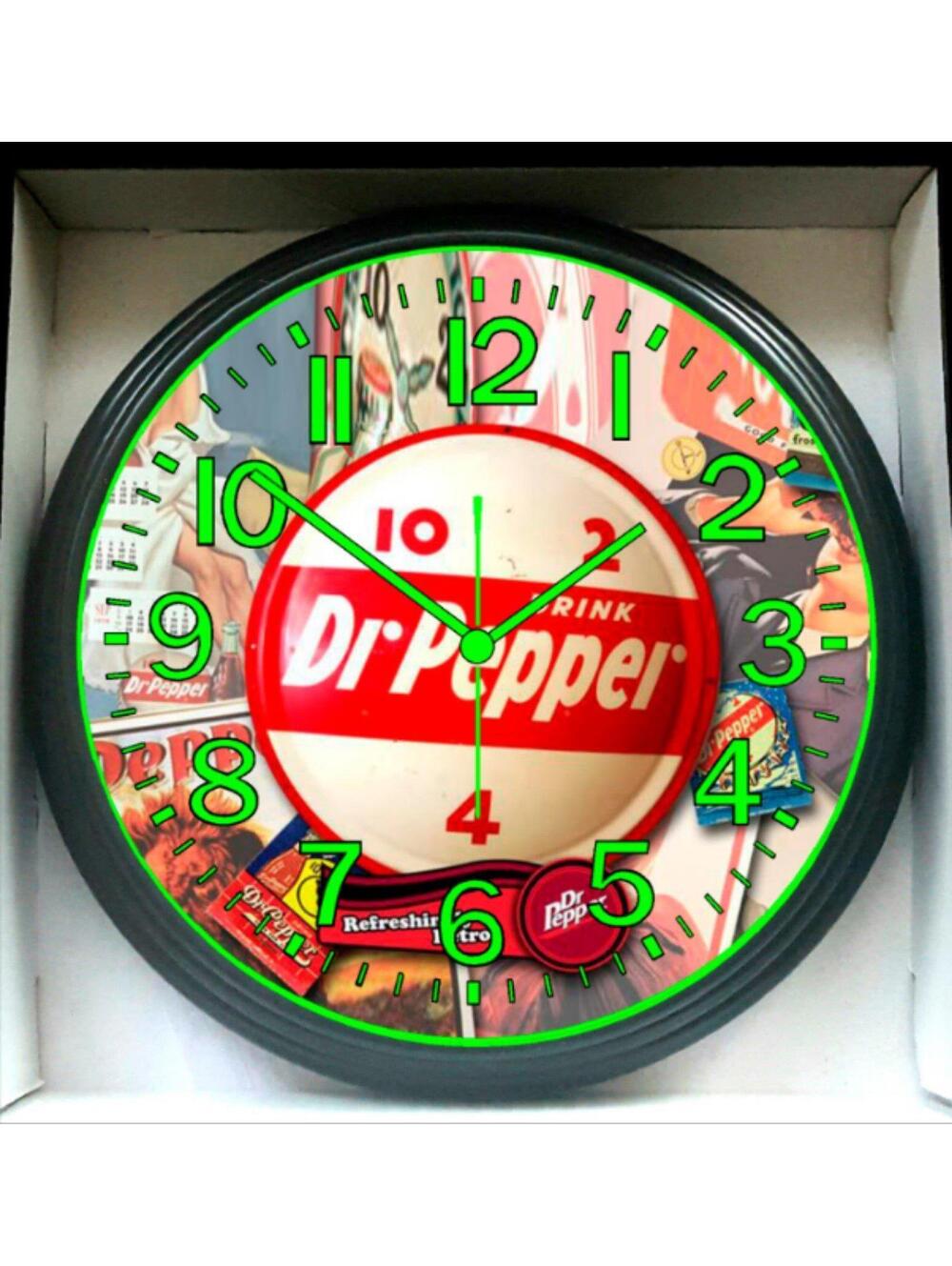 Retro Dr Pepper Dinner Lounge Music Studio Glow In The Dark Wall Clock New!